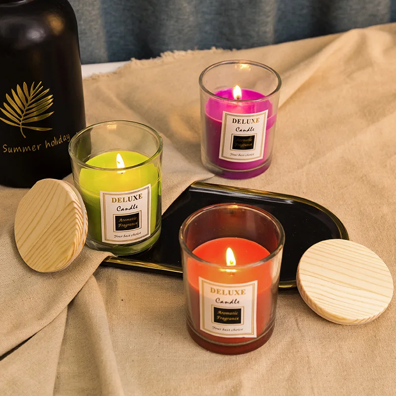 
Crystal clear glass candle jar candle container tumbler with wooden lid 