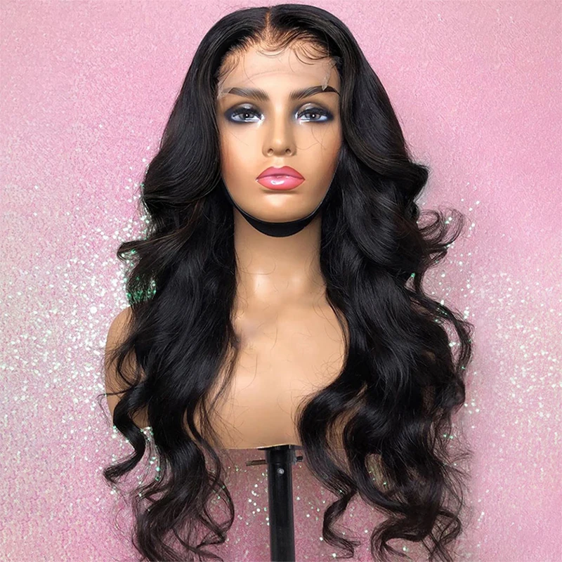 12 A Grade Black Brazilian Hair Peruk 40 Inch Long Loose Body Wave Frontal Pre Pluck Full Lace Closure Wig With Bleached Knots