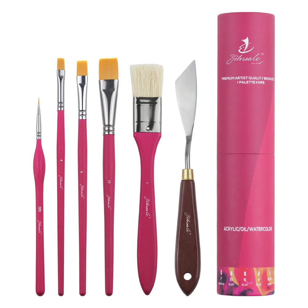Artist Paint Brush Set With 6 Paint Brushes Spatula Brush Case For Oil Acrylic Watercolor Gouache Face Craft Painting