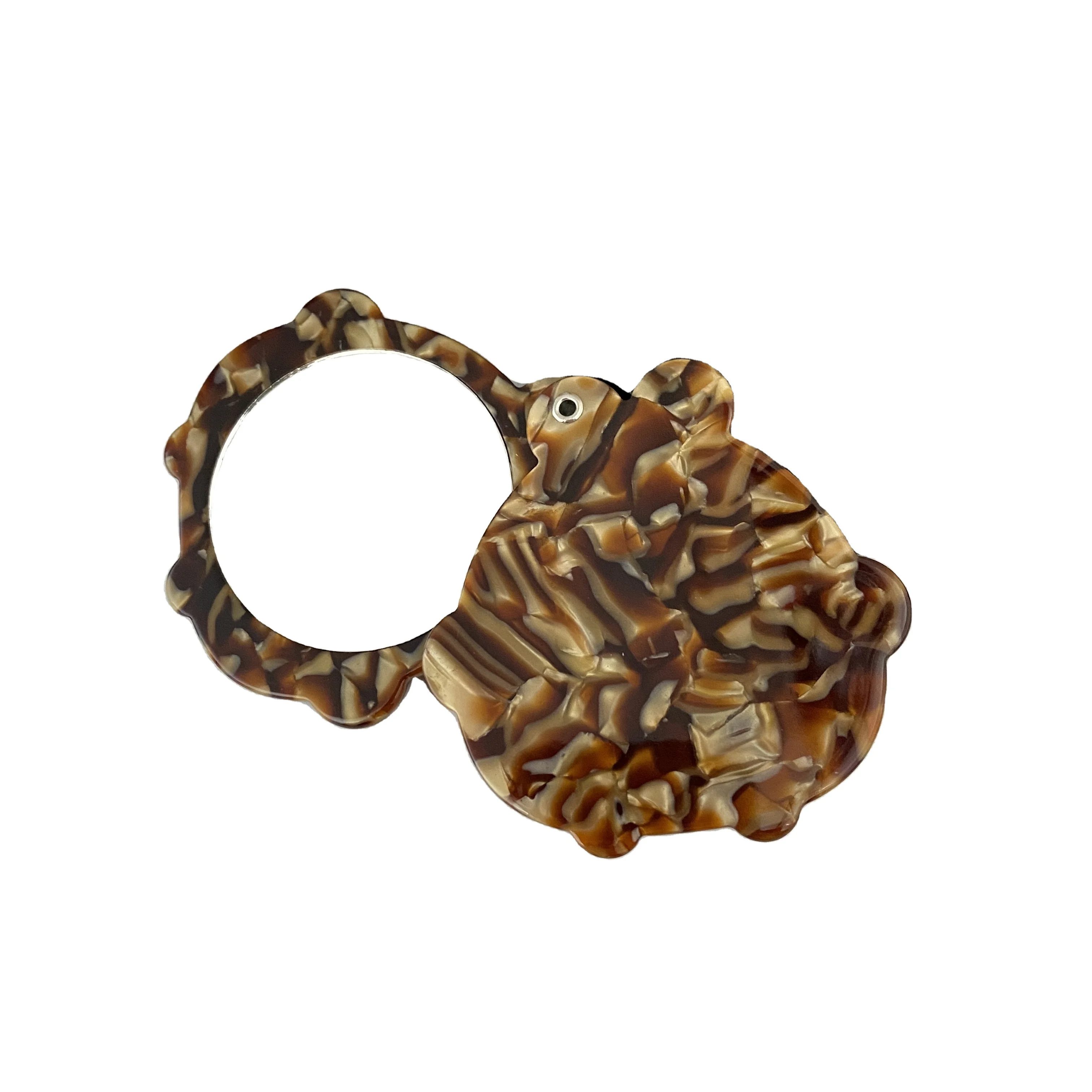 Designer round Pocket Mirror for Ladies Tortoise Shell Look with Brown Cellulose Acetate Material Acrylic Frame Gift Idea