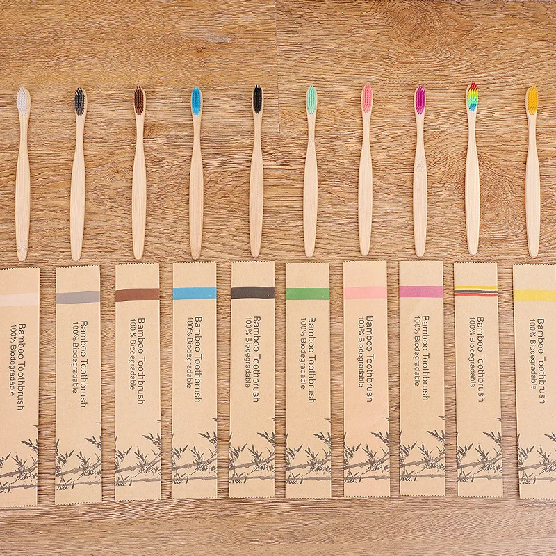 Wholesale Custom Wooden Toothbrush Biodegradable Bamboo Bambo Bambu  Eco friendly Kraft Paper Package