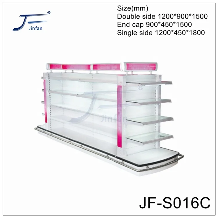 Customized High Quality Supermarket cosmetics and skin care products semi-circle glass display shelving