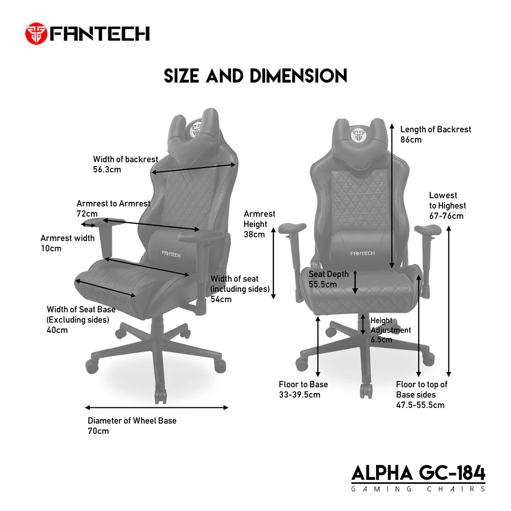 High Quality Gaming Chair GC184 Fantech For Both Gaming Cafe and Office Use PU Leather Adjustable Height Computer Accessory