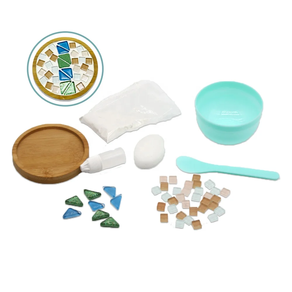 Handmade Mosaic Coasters Kit, DIY craft kit bamboo Coasters, Crystal Mosaic Creative Coasters Distinctive Cup mat Tea Coaster