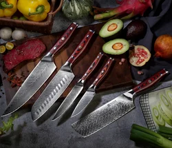 7 pcs Royalty Line Professional Damascus Kitchen Chef Knife AUS 10 Japanese Knife Chef Set