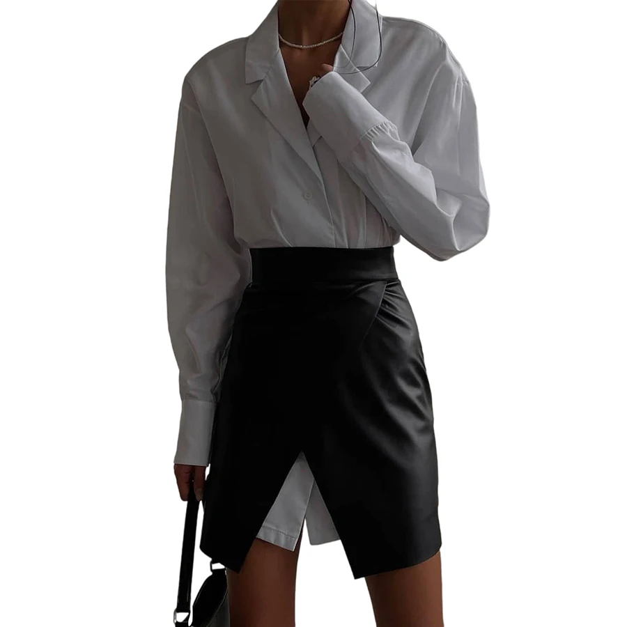 Nibber K21J07047 Custom Clothing Pu Faux Leather Skinny High Waist Bottom Straight Casual High Street Women Skirt