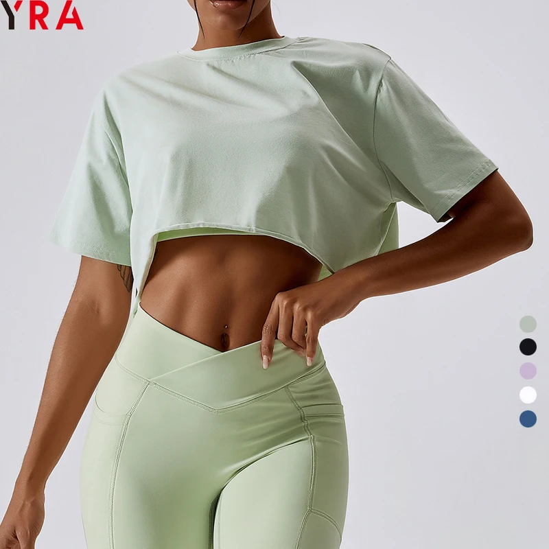 wholesale bulk  oversized sexy women cropped  blank crop t shirt tee  yoga gym training sports fitness dancing tops t shirts