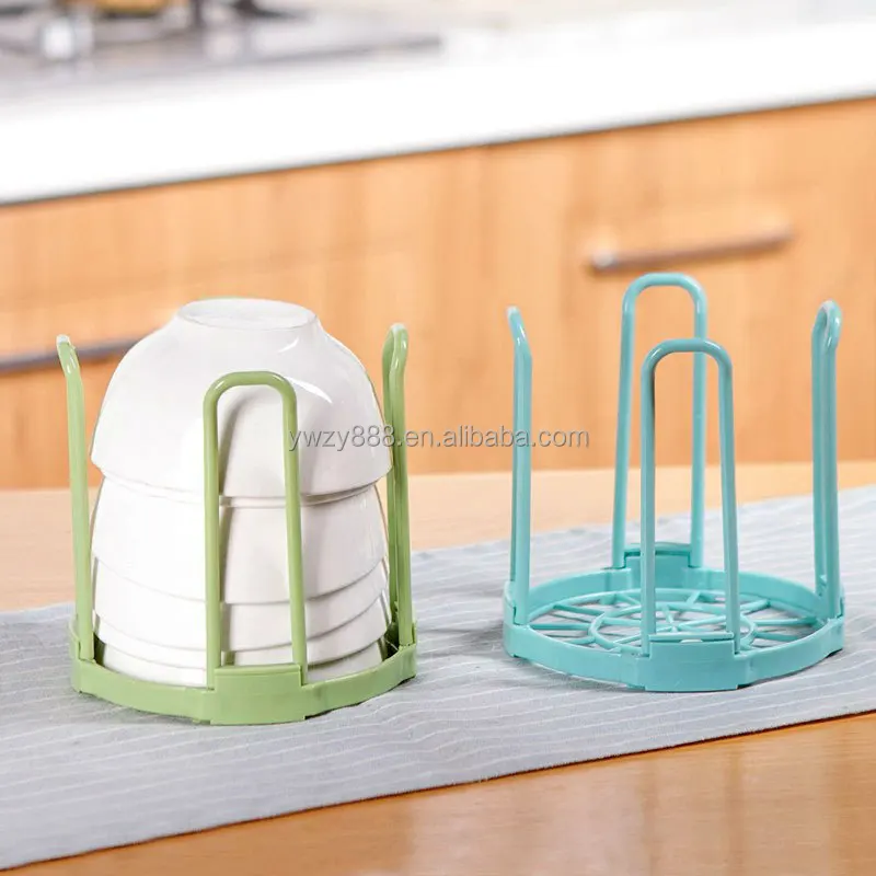 Rotating retractable bowl rack dish rack kitchen shelf plastic draining stove top small bowl storage rack