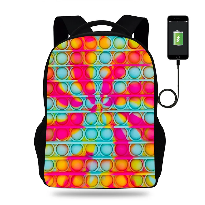 Fidget Pop Backpack Push Bubble Silicone USB School Backpack Decompression Bag Fidget Toys Soft Squishy USB Backpack