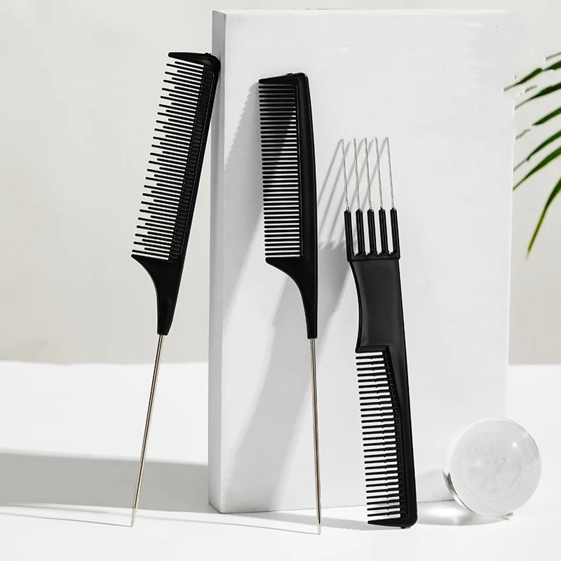 2024 Hot Sale 3pcs/set Hair Salon Professional Weaving Styling Set Highlighting Comb Foiling Rat Tail Parting Comb Hair Styling