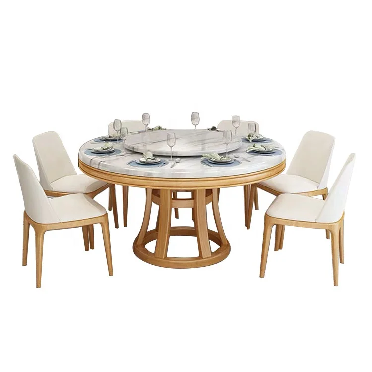 Nordic style dinning room furniture cheap price mdf marble top Panel round tables dining tables set with rubber foot