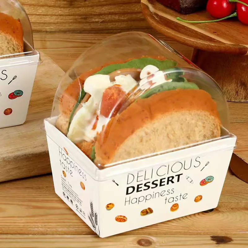 MOQ 500sets Take Out Cardboard Roast Food Packaging Disposable Egg Drop Sandwich Hamburger Box With Dome Cover