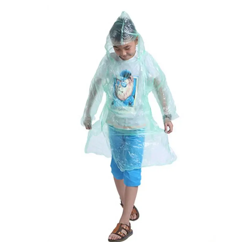 66 439 Kids Transparent Hooded pullover Raincoat Outdoor Hiking Poncho Children PE Disposable Raincoat