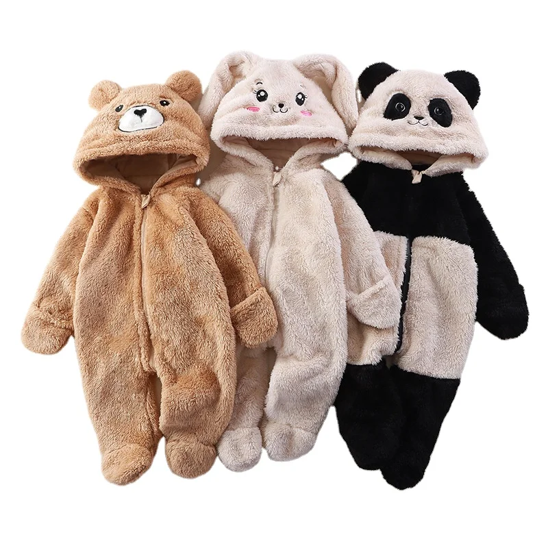 Baby home onesie Autumn and winter baby cute cartoon panda rabbit bear onesie go out plush overalls
