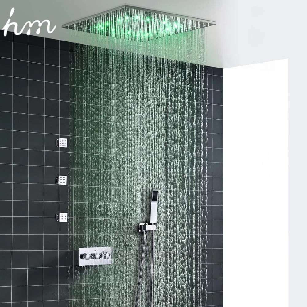 hm Bathroom Safety Rain Mist Lateral Jet Shower Faucet Stainless Steel Led Light Shower Mixer Set