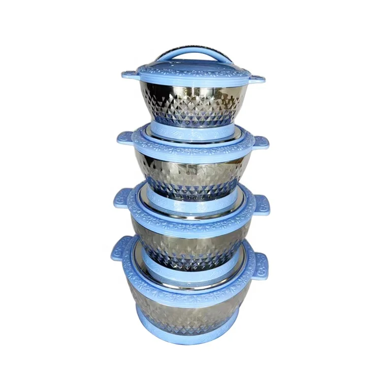 Africa Food Warmer Sets Hot Sale Stainless Steel Food Storage Lunchbox New Design 3/4 PCS Diamond Plastic Food Insulated Hot Pot