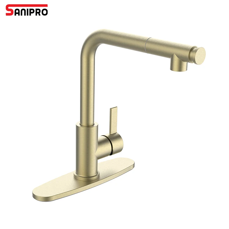 SANIPRO NSF cUPC Single Lever Flexible Sink Tap 7 Type Gold Hot and Cold Water Pull-Out Mixer Kitchen Faucets