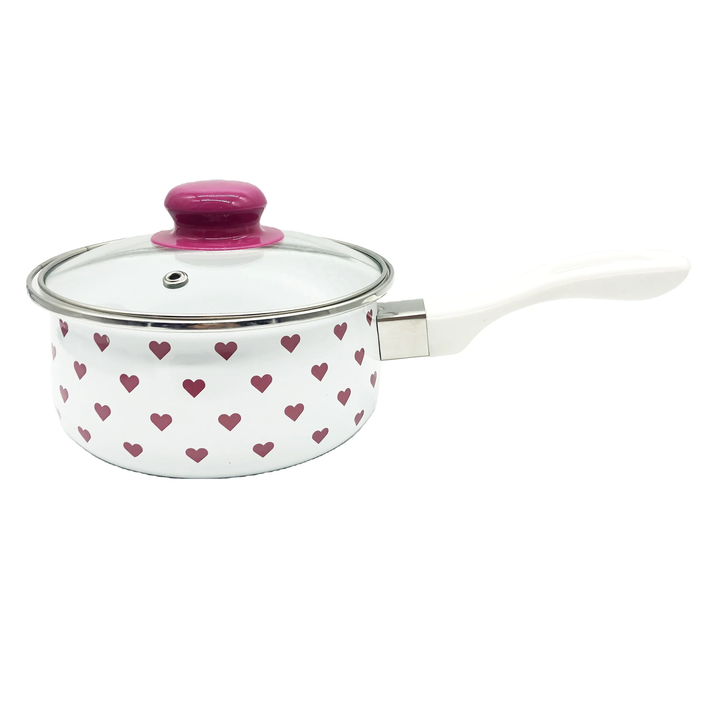 14/16/18/20cm Enamel Milk Soup Saucepan Stockpot Pan Bakelite Handle Glass Lid Ollas De Peltre Emaille AVON Full Printing