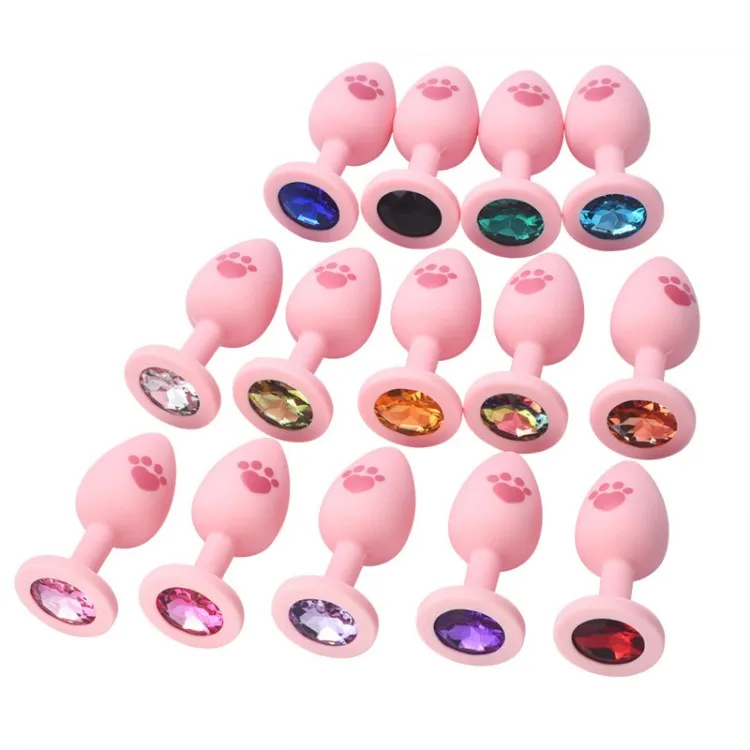 Adult Sex Toys Medical Silicone Anal Butt Plug with Colorful Plastic Gem