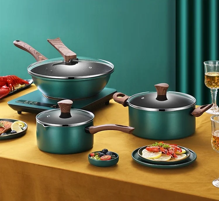 High Quality Die Cast Aluminum Cookware Maifan Stone  Non Stick Pan Set For Kitchen Ware Cooking Pot