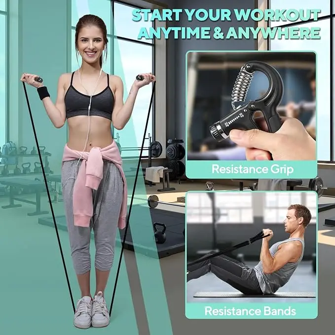 Wellshow Ab Workout Equipment  Ab Rollers Wheel Kit Resistance Bands Push Up Bar Jump Rope Grip Strength Trainer Pulling Rope