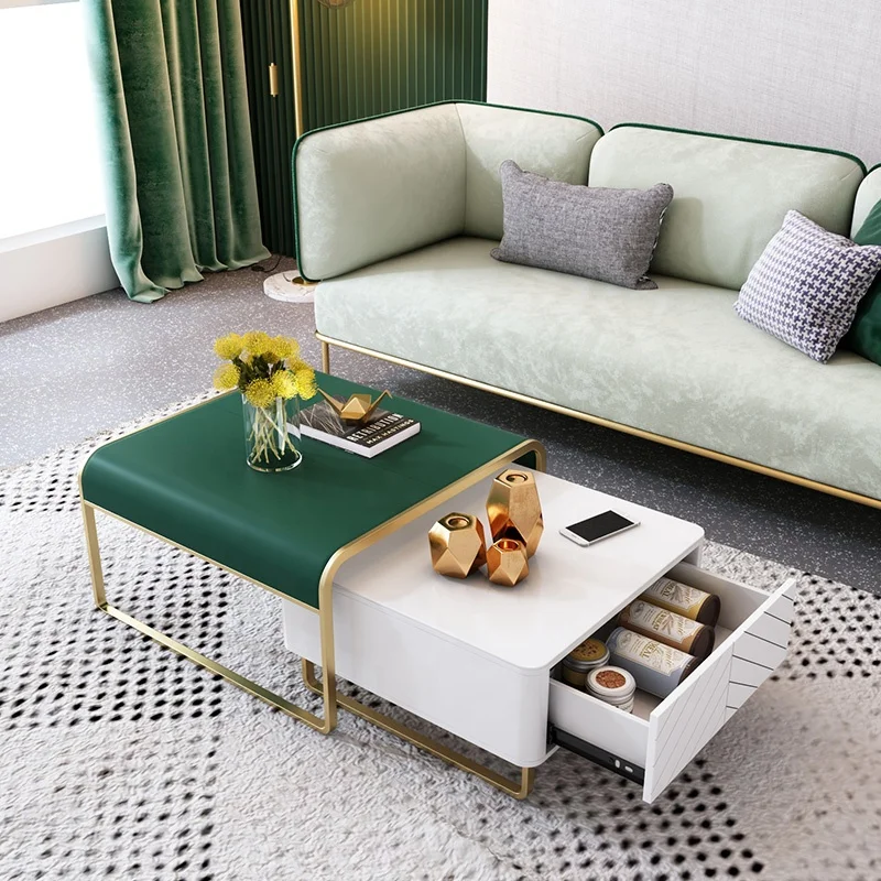 Hot Sales Modern Living Room Furniture Stainless Steel Leg Sectional Storage Square MDF Adjustable Coffee Table