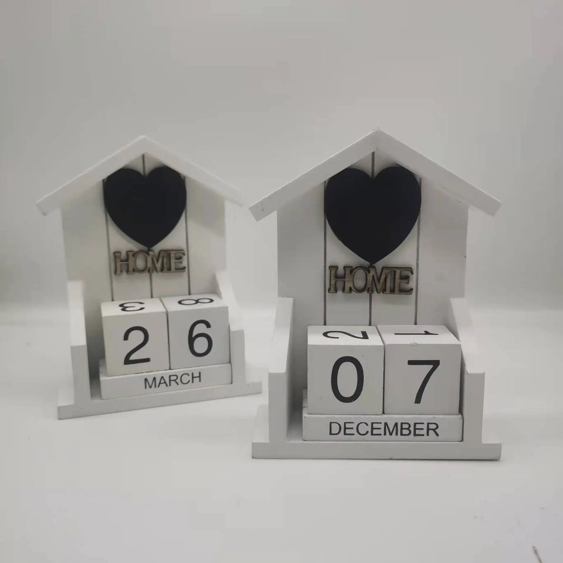 Wooden House Calendar with Block Perpetual Table Calendar Wooden Desk Blocks Calendar Perpetual Block Month Date Display