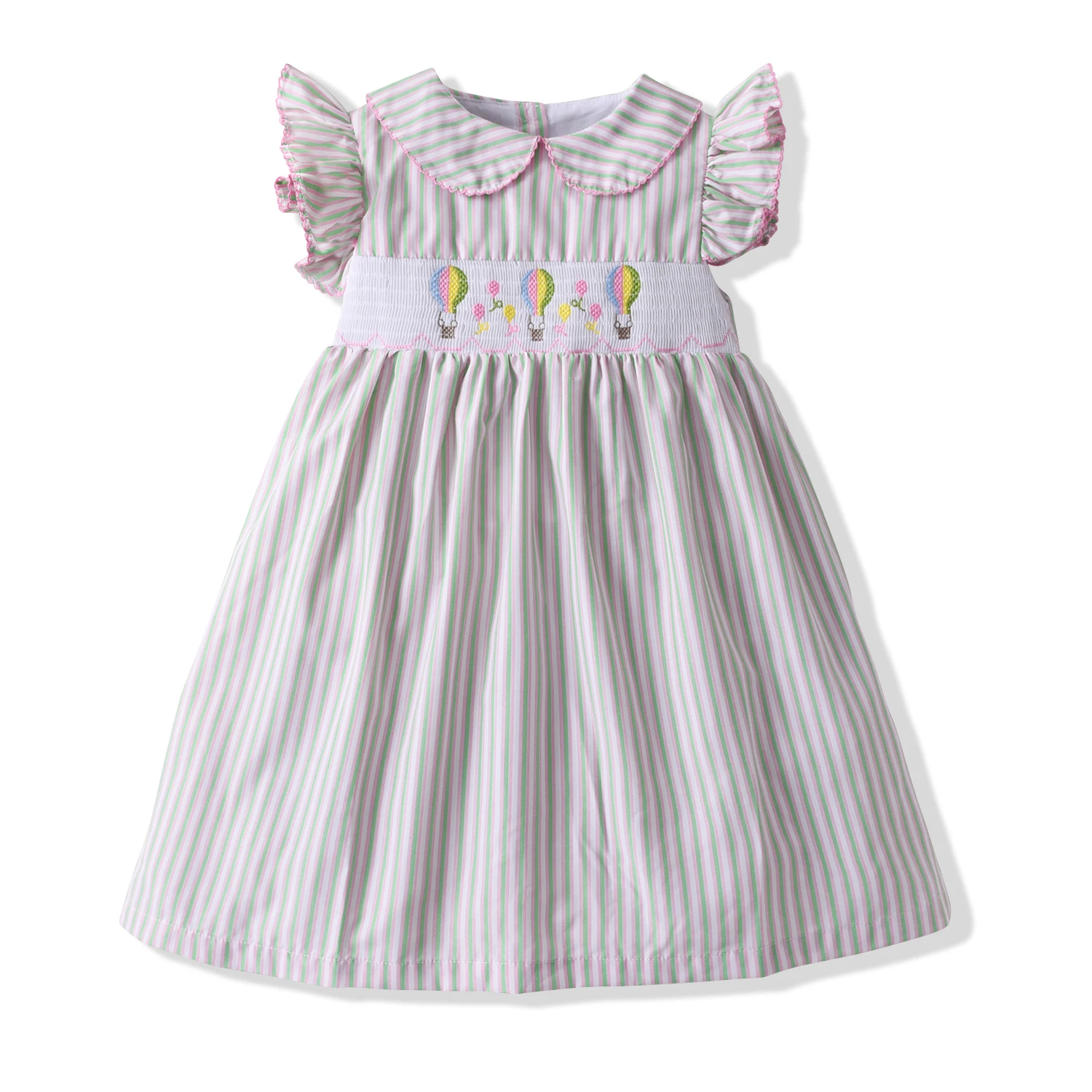 2025 New Summer Cotton Breathable Children Princess Dresses Stripe Embroidered Balloon Pattern Kids Frocks Baby Girl Dress