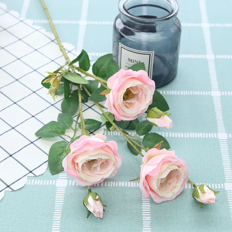 Wholesale high quality 6 flower heads artificial silk flower rose for wedding decorations