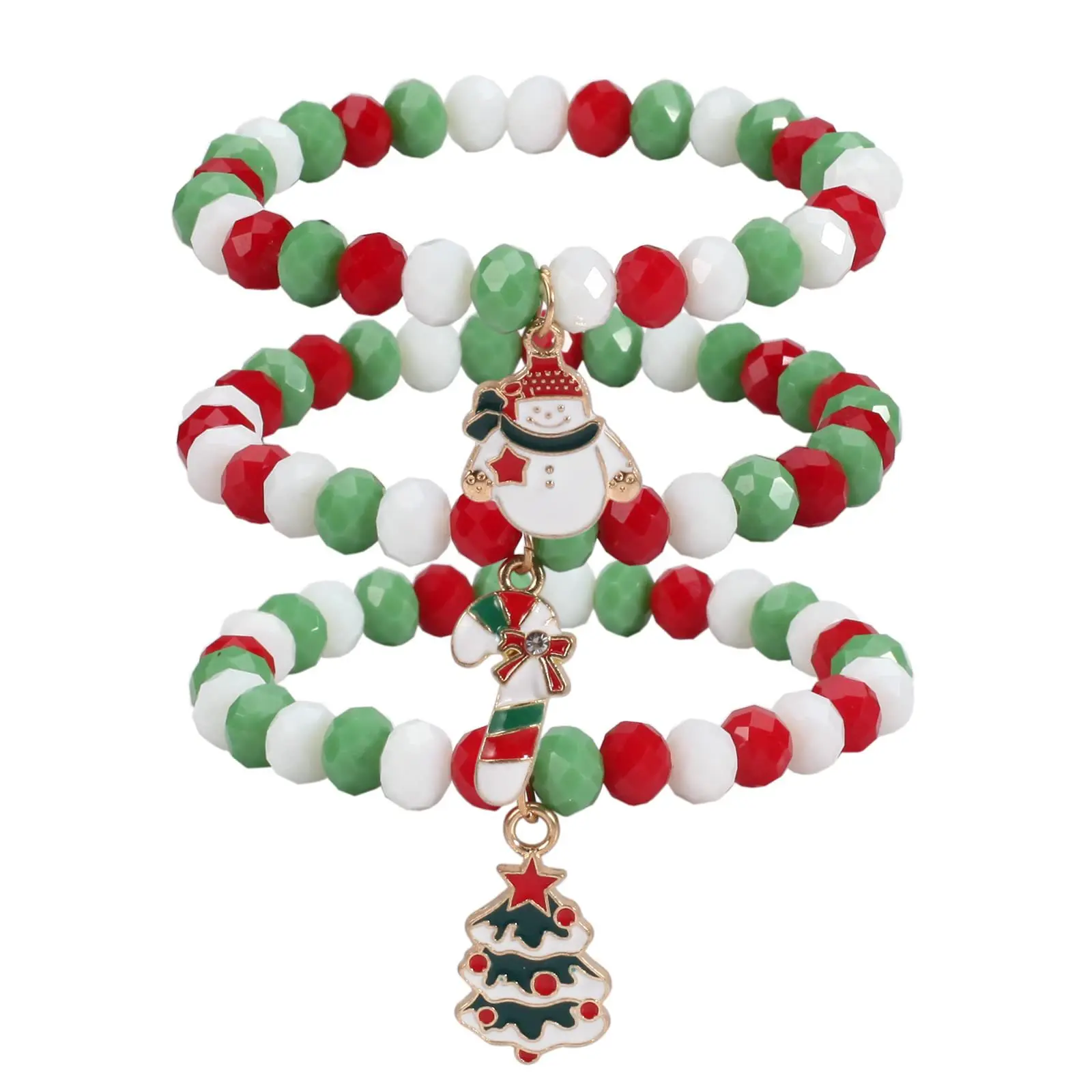 Christmas Bracelet Three Layers Beads Snowflake Snowman Tree Bell Natural Stone Tassels Reiki Healing Jewelry For Kids Adults