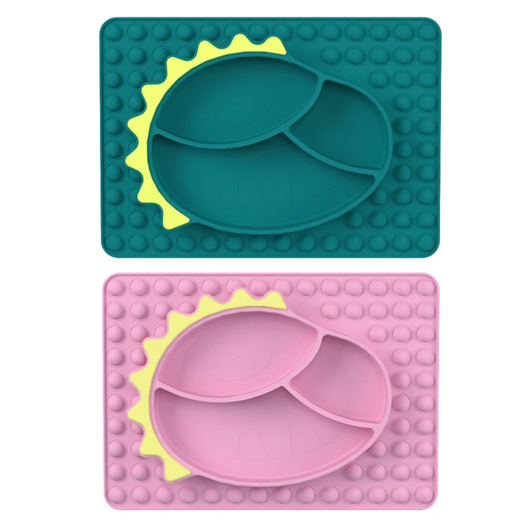 Silicone Baby Plate Tableware Supplies Silicone Bib Suction Bowl Baby Silicone Spoon Set Pop it Bubble Plates For Kids