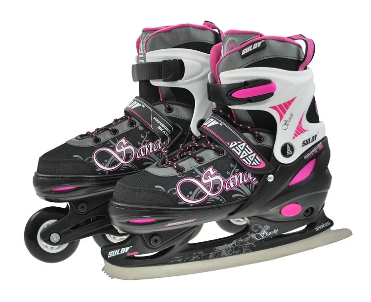 Hot Selling Winter Sports Girls Ice Skates Inline Skating 2 in 1 Adjustable Children Skates with Interchangeable Chassis