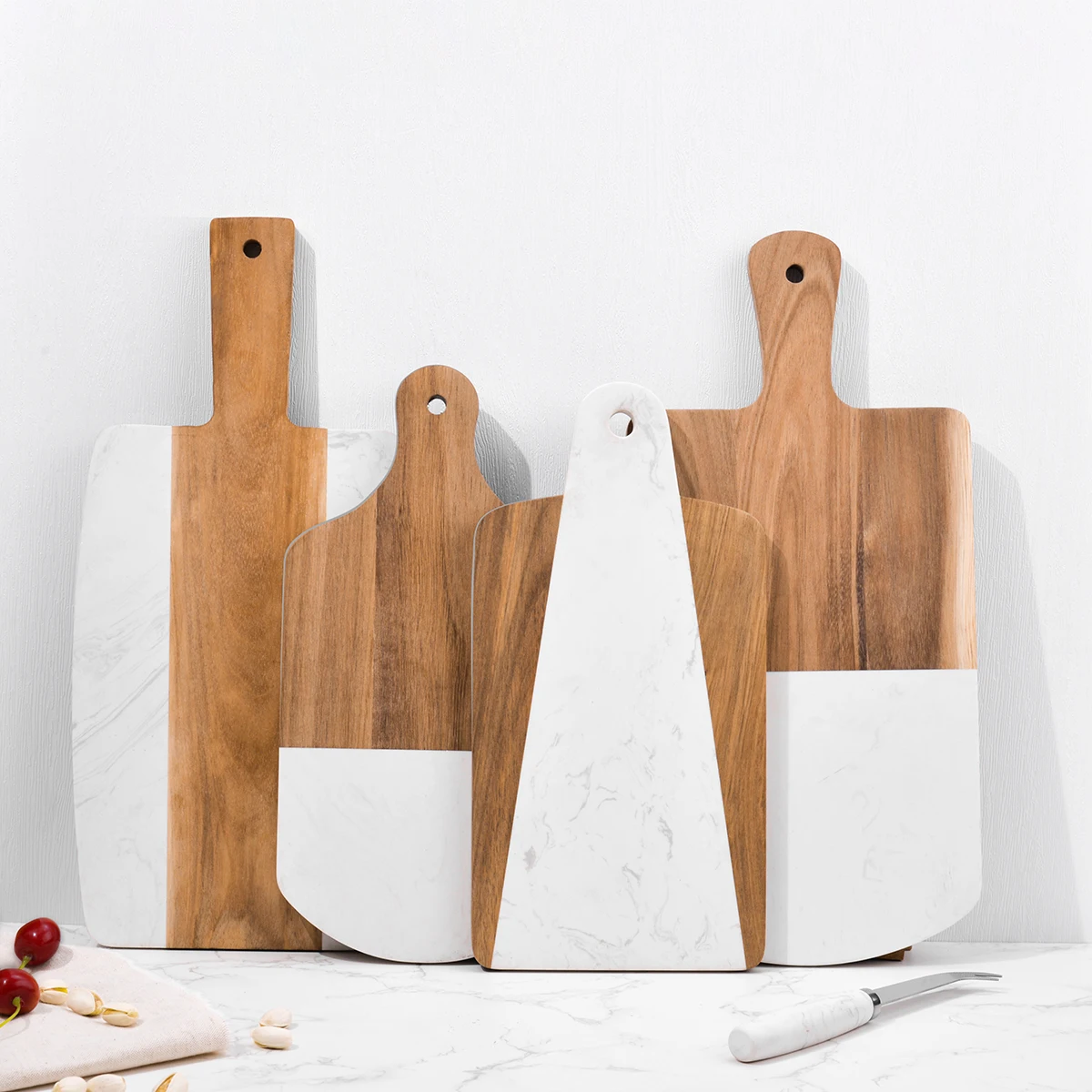 White Marble Acacia Wood Bamboo Chopping Board Marble Cheese Cutting Board