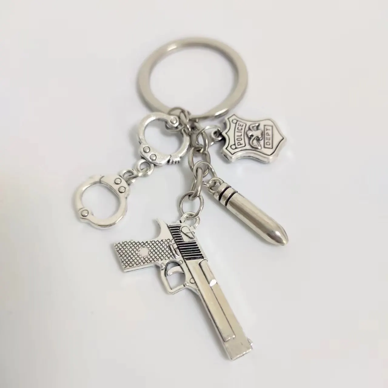 Fashion Gift Pistol Handcuffs Bullet Police Dept Key Chains Man Accessory Pendant