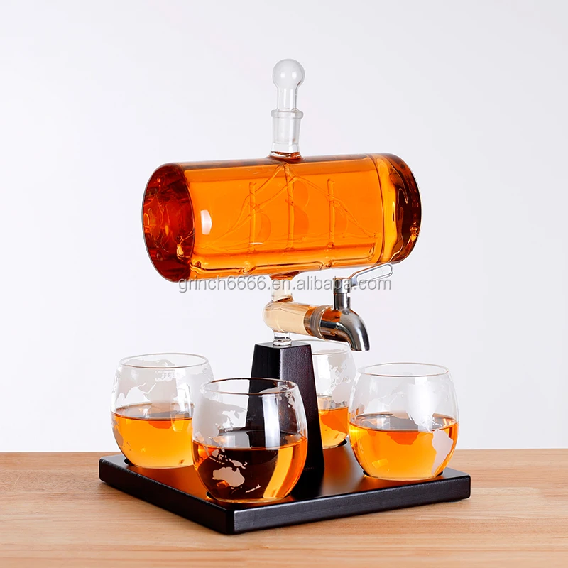 2020 Amazon Whiskey Decanter Set 1250ml Whiskey Decanter with 4 Whiskey Glasses set