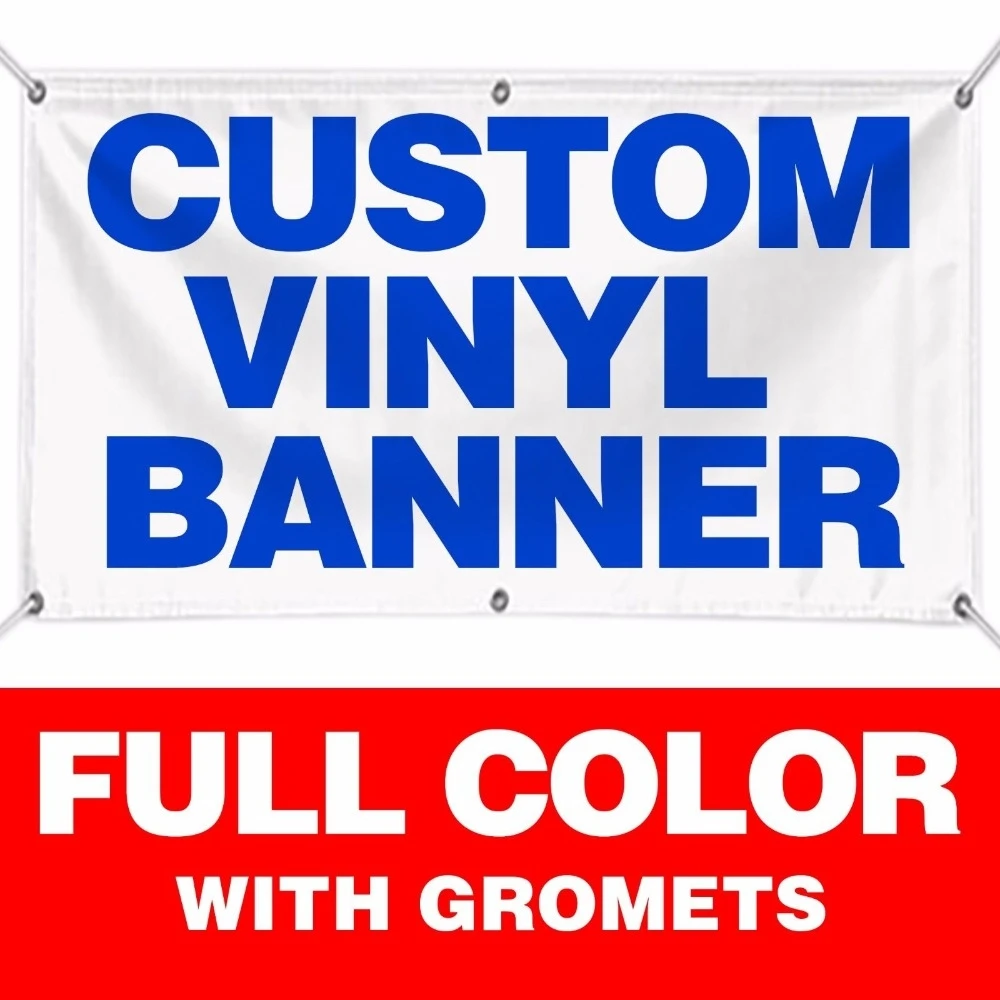 Custom 13oz Heavy Duty Vinyl Banner with Metal Grommets & Heat Welded Hems Celebrate & Advertise our Promotional Flags Banners