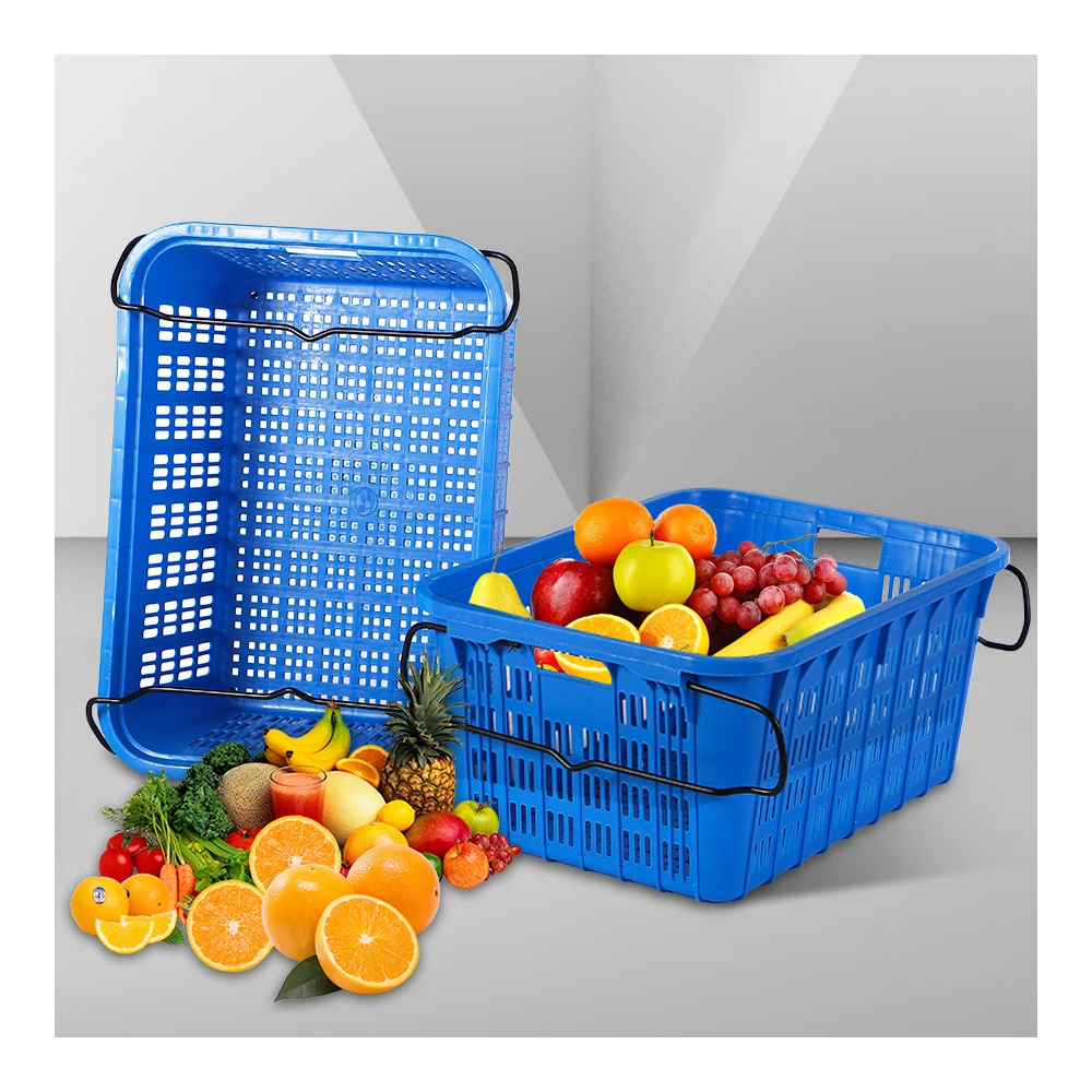guangdong high quality multipurpose square rectangle mesh stackable metal handle big large potato food plastic storage basket