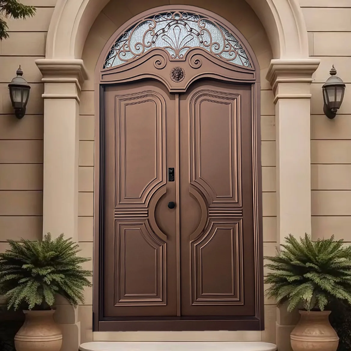 Exterior castle church circle arch top solid wooden main entrance door