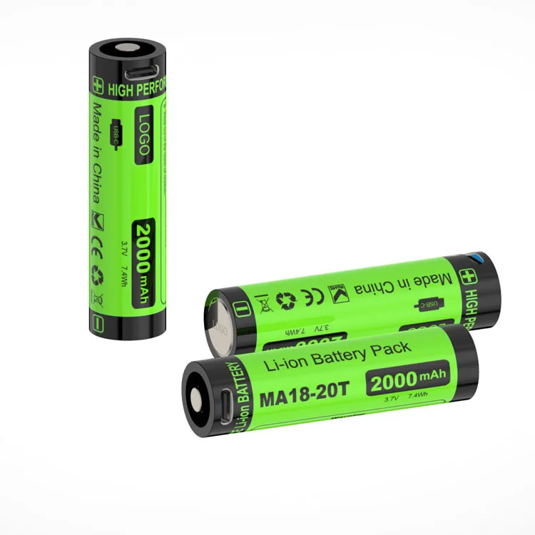 Type-C USB Rechargeable Battery 3.7V 2000mAh 2200mAh 2600mAh 3000mAh 3500mAh 18650 Flashlight Battery