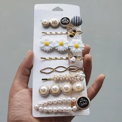 Female top bangs seamless hairpin gift pearl hairpin rhinestone hair clip accessories set