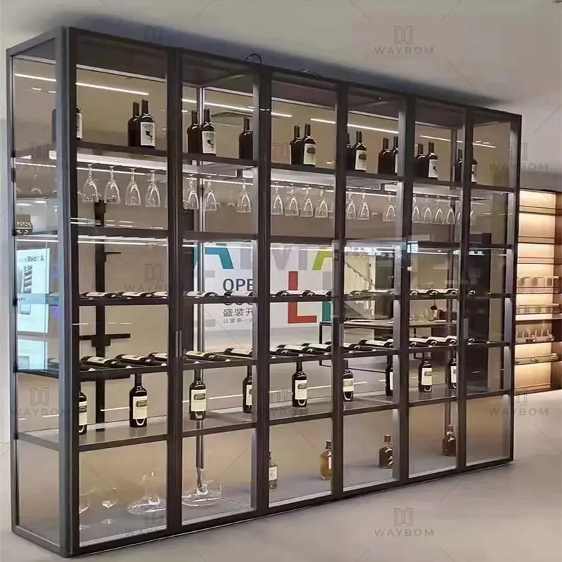 Italian Style Stainless Steel Metal Frame Wine Display Cabinet Living Room Wine Storage Cabinets