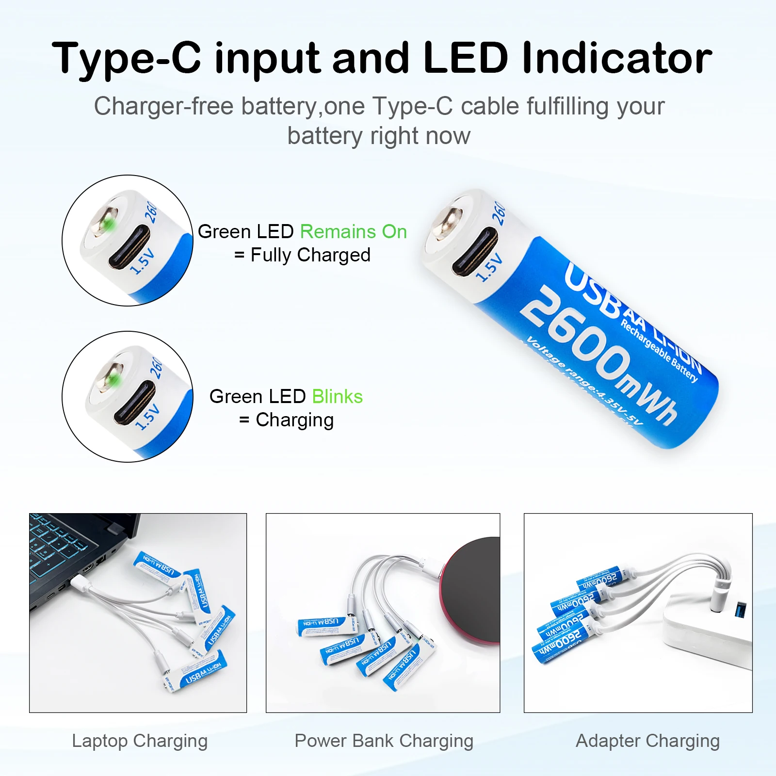 Microphone 1.2V Type C Lithium Batteries Small Portable Projector 1.5V Usb AA Rechargeable Battery