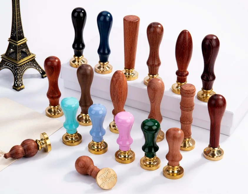 custom wax sealing stamp with classic wooden handle for envelope wedding invitations