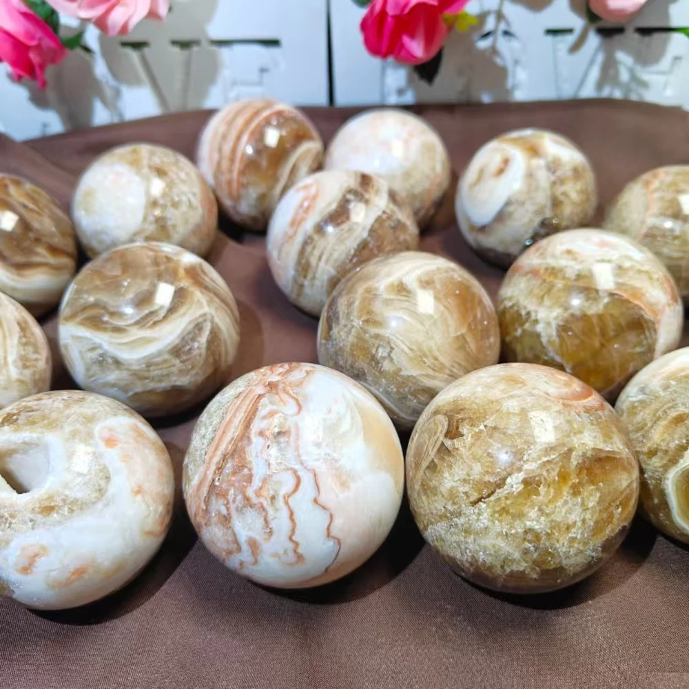 Оптовая продажа шарик из кристаллов лечебный натуральный камень янтарный кальцит сфера для домашнего декора