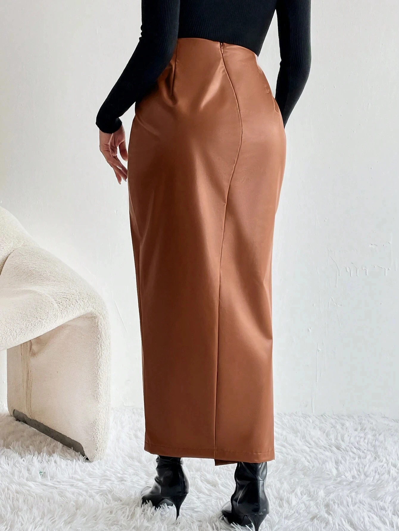 New Style Elastic Fitted Skinny Skirt Women Casual Bodycon Midi Skirt OEM Custom Trending High Waist PU Leather Skirt