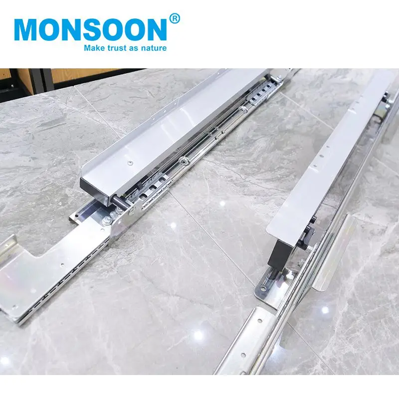 Kitchen fitting automatic lift up down steel synchronous multi section ball bearing auto lifting soft close dining table slide