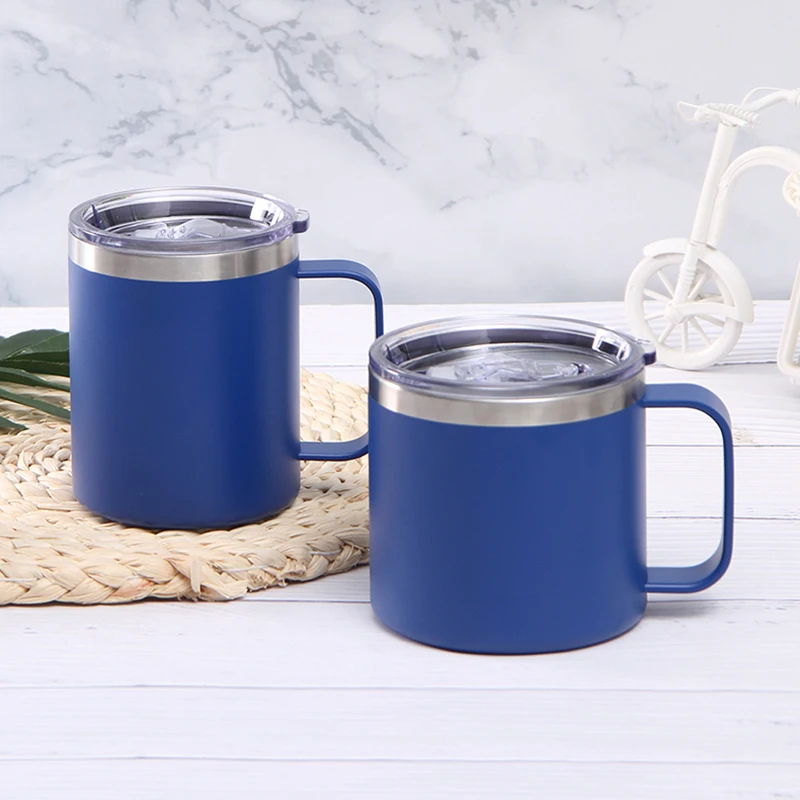 12 oz 14oz 18/8 stainless steel double walled vacuum insulated coffee mug with handle and silicone lid