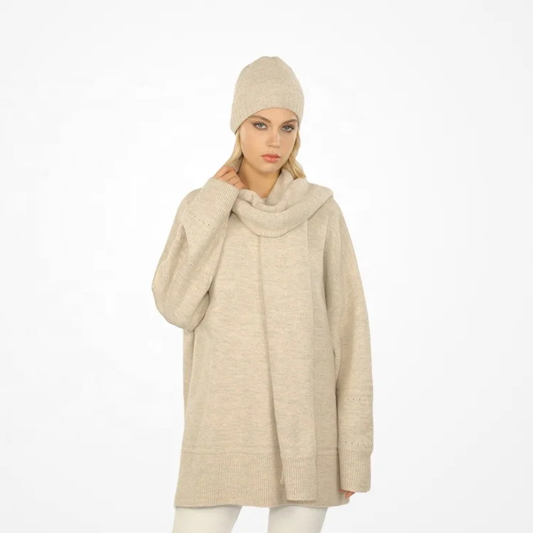 Designer clothes Fashionable Sweaters Beanie Scarf Women Winter 3 Piece Clothing Set