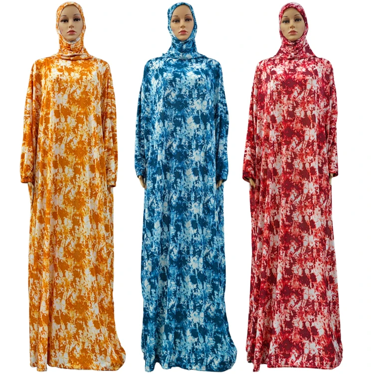 Hot Model Big Free Size Women Robe 6 Tie-dye Colors Muslim Hijab Dress Abaya Dubai Arab Middle East Africa Hooded Caftan Gown