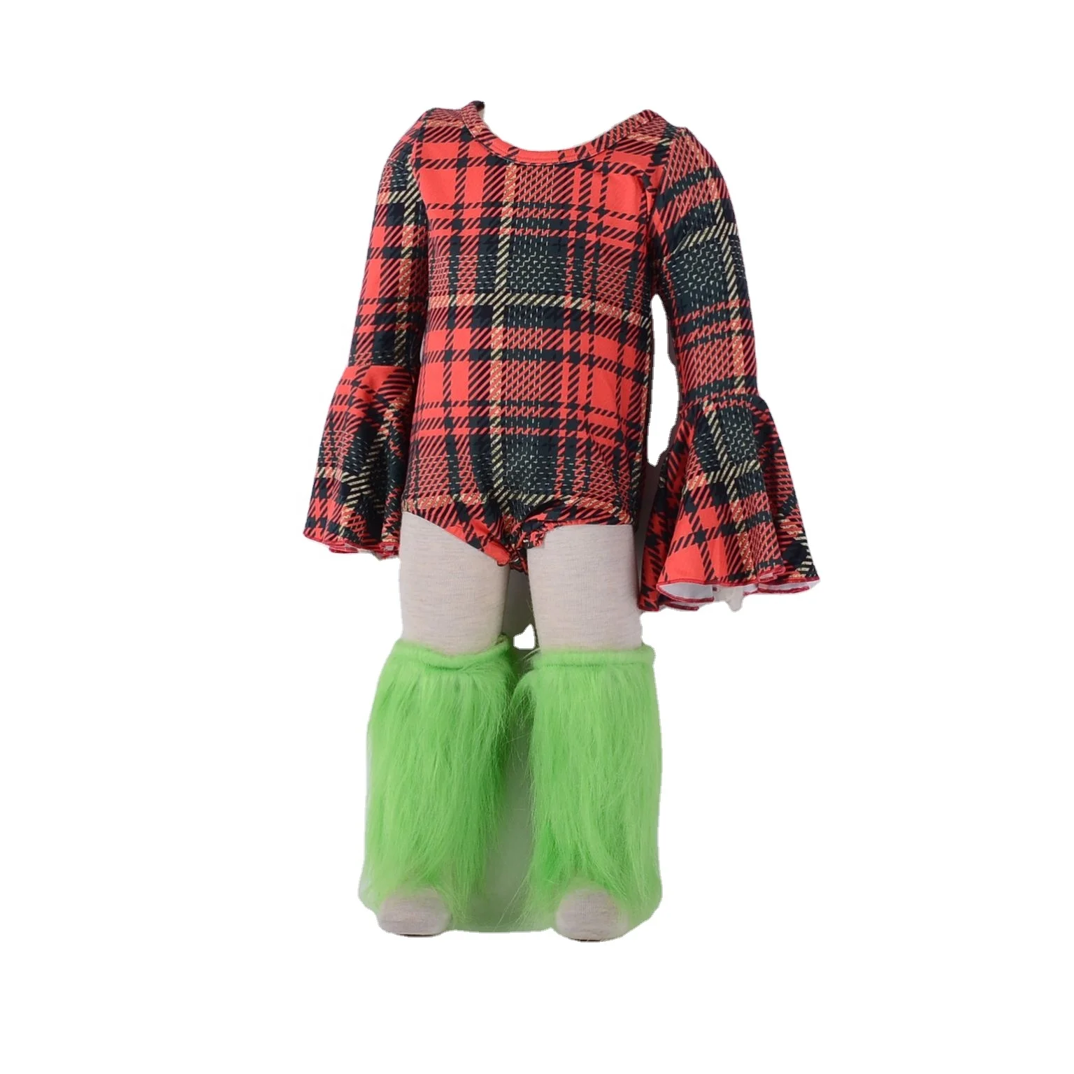 Wholesale Christmas Baby Girls Bell Leotard Flower Pattern Girls Sweater Fluffy Feet Baby Bell Rompers Leo and Green Full 30000